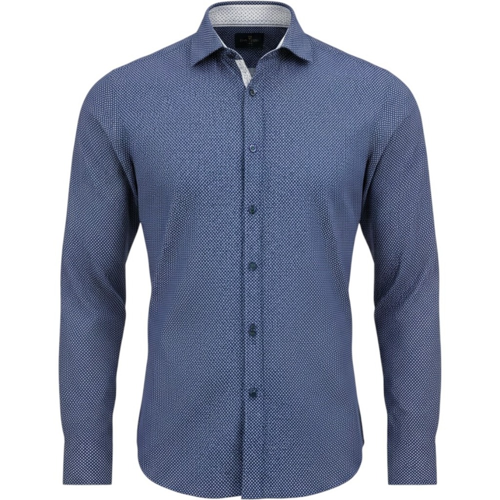 Con.Struct Slim Fit Dress Shirt 16.5 34/35 Blue Geometric Wrinkle Free Stretch
